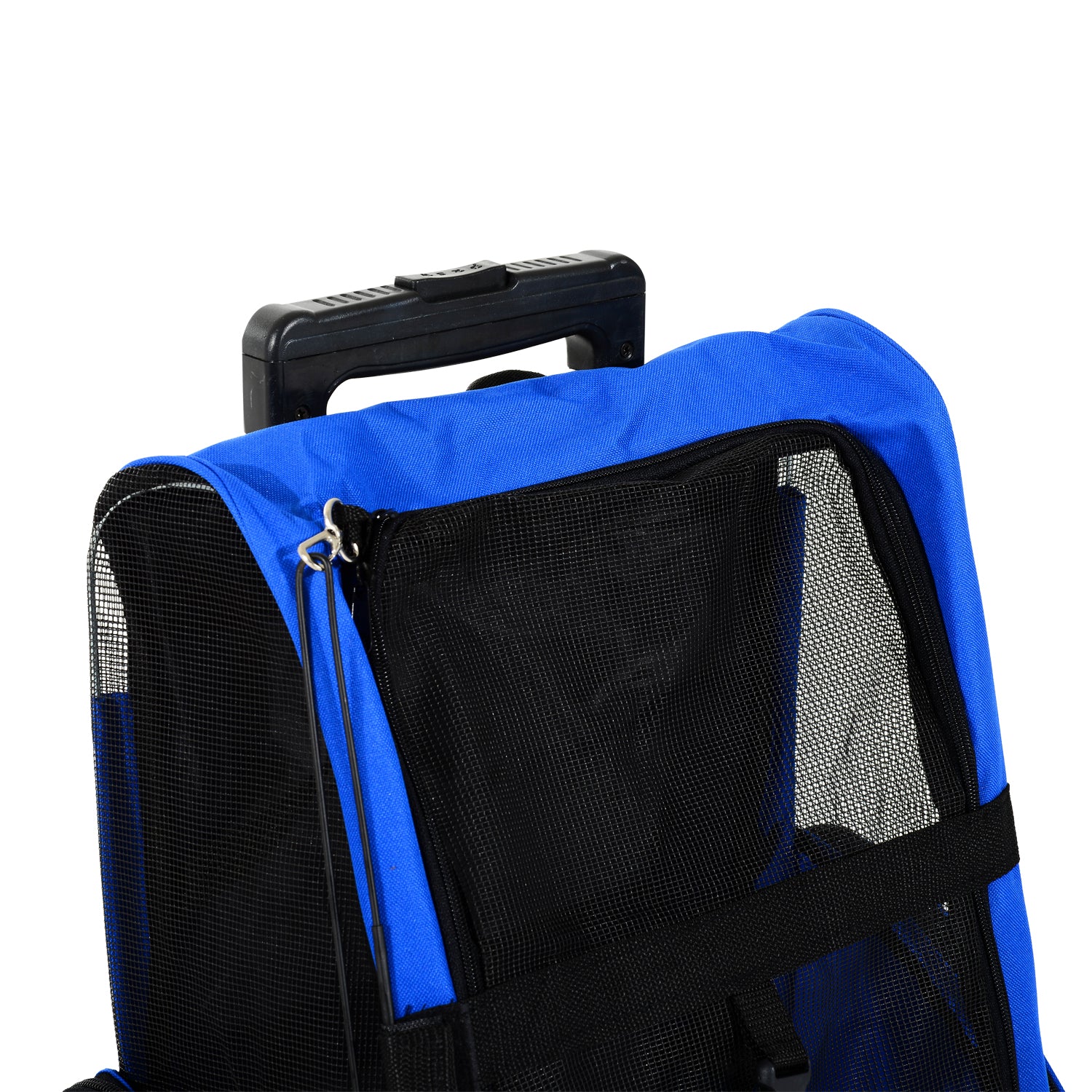 2-in-1 Pet Carrier Backpack or Travel Cart for Dog and Cat with 2 Wheels, Retractable Aluminum Handle, and Pockets 42x25x55 cm Blue