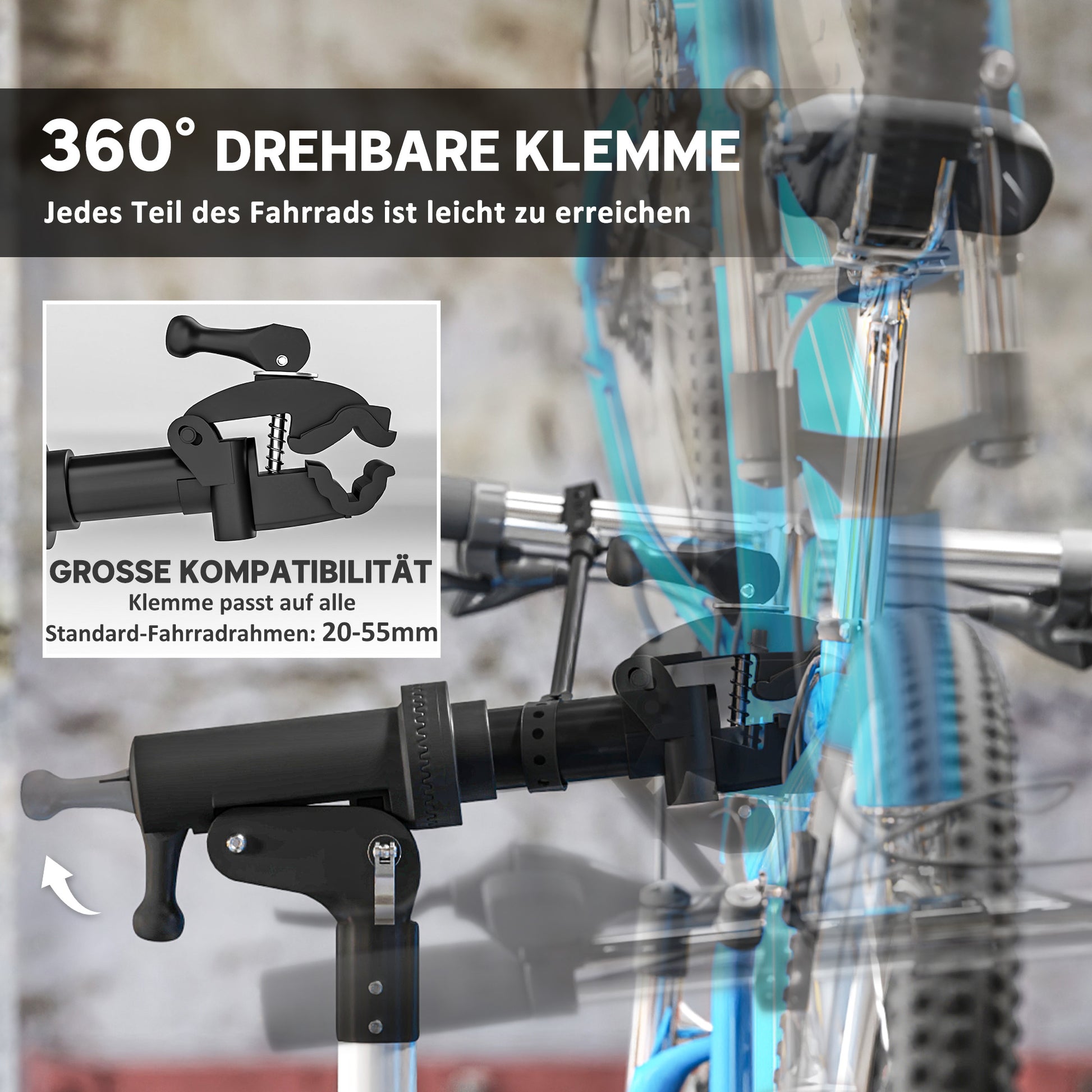 Bike Repair Stand for Bikes up to 40 Kg, Foldable Bike Stand, Adjustable Height and 360° Rotatable for Road Bike, Mountain Bike, E-Bike