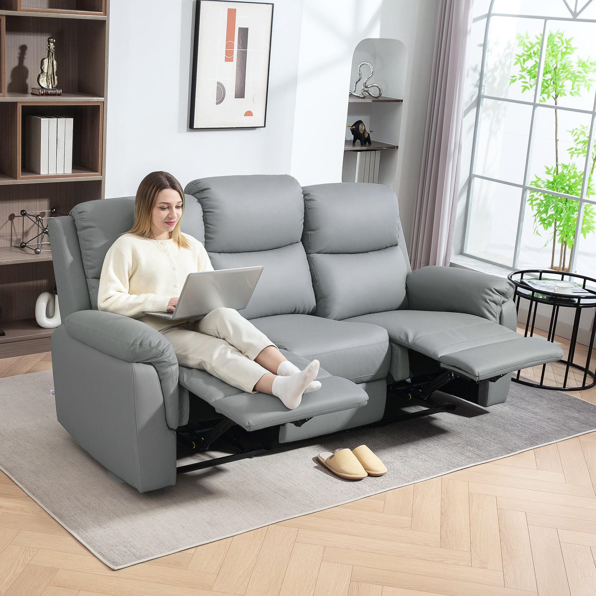 TV Armchair Recliner with Reclining Function, 3 Seater Sofa TV Chair with Pocket Springs, Double Reclining Chair, Footrest, Quick Assembly for Living Room, Dark Grey