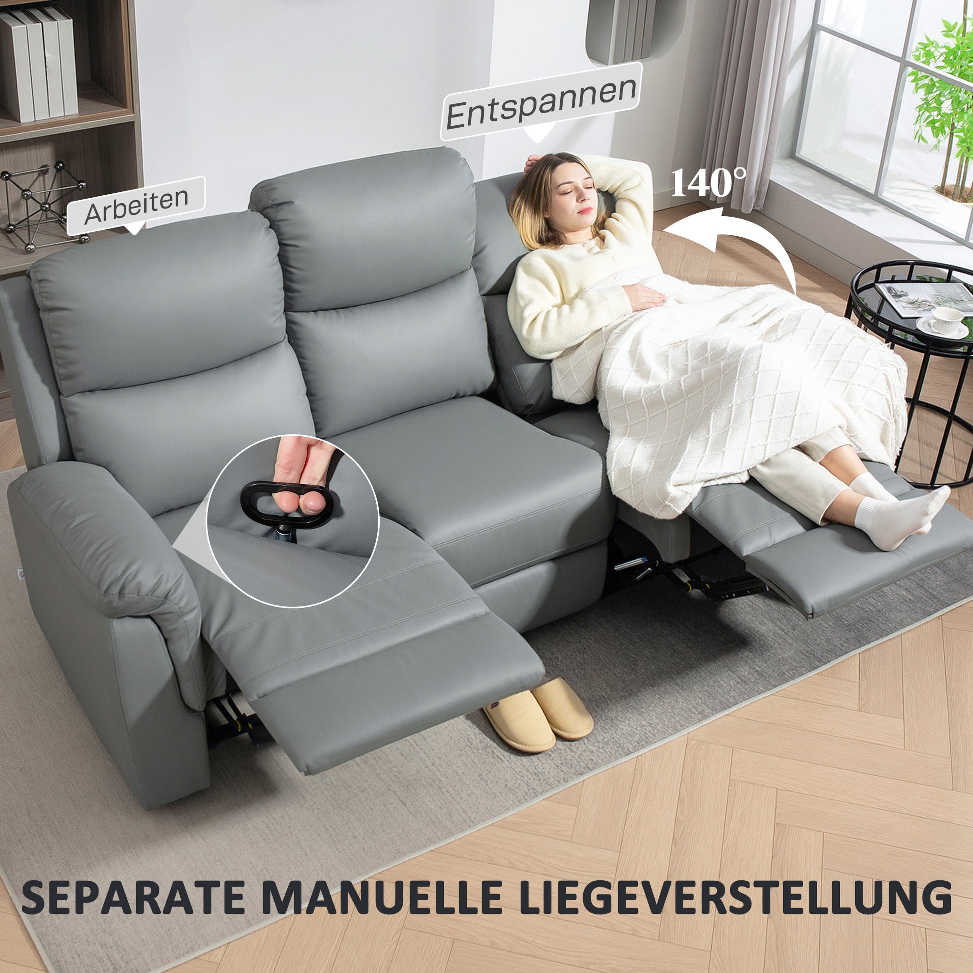 TV Armchair Recliner with Reclining Function, 3 Seater Sofa TV Chair with Pocket Springs, Double Reclining Chair, Footrest, Quick Assembly for Living Room, Dark Grey