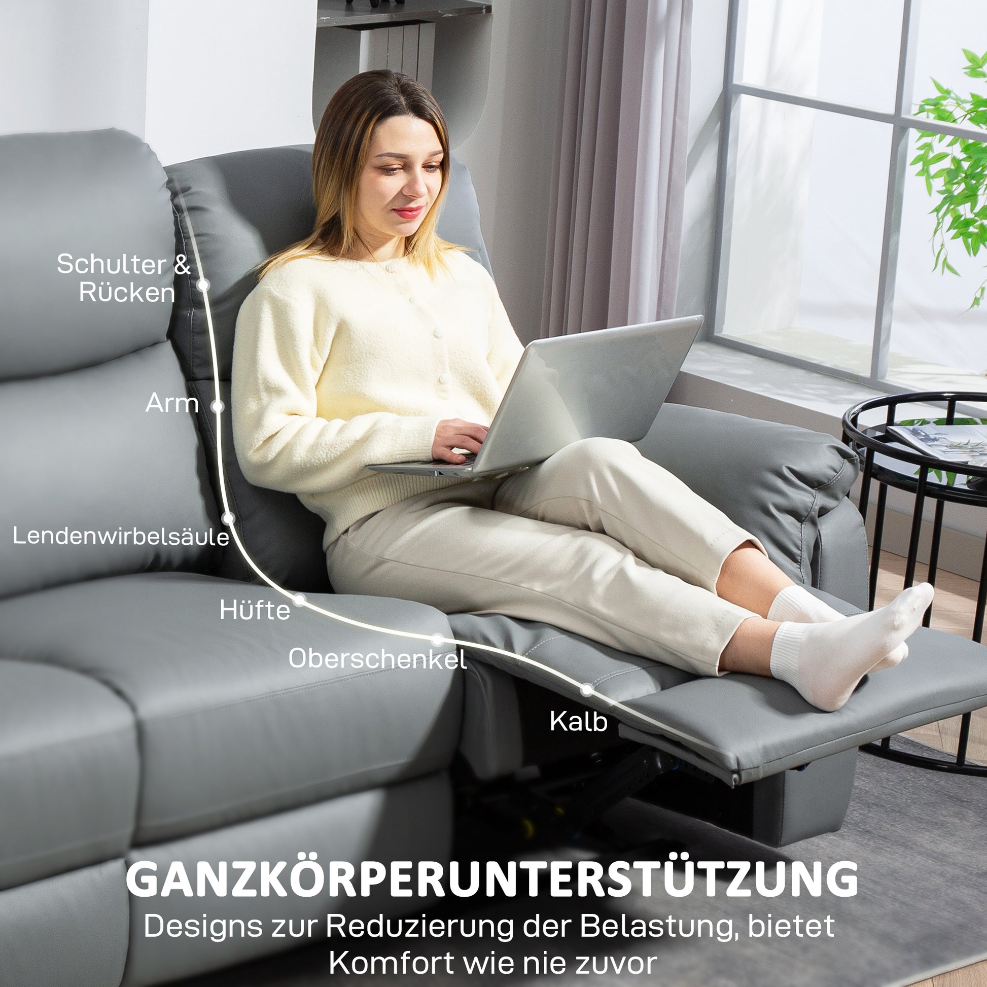 TV Armchair Recliner with Reclining Function, 3 Seater Sofa TV Chair with Pocket Springs, Double Reclining Chair, Footrest, Quick Assembly for Living Room, Dark Grey