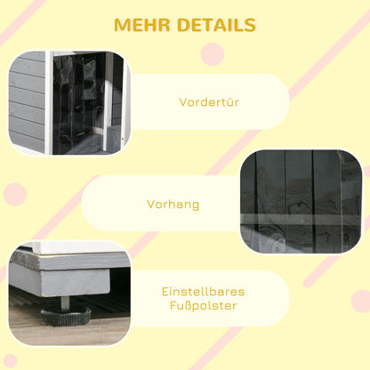 Outdoor Dog House, Wooden Dog House with 2 Bowls, Terrace, Waterproof Dog Cave with Gable Roof Kennel for Small Dogs, Gray, 103 x 62 x 60-66 cm