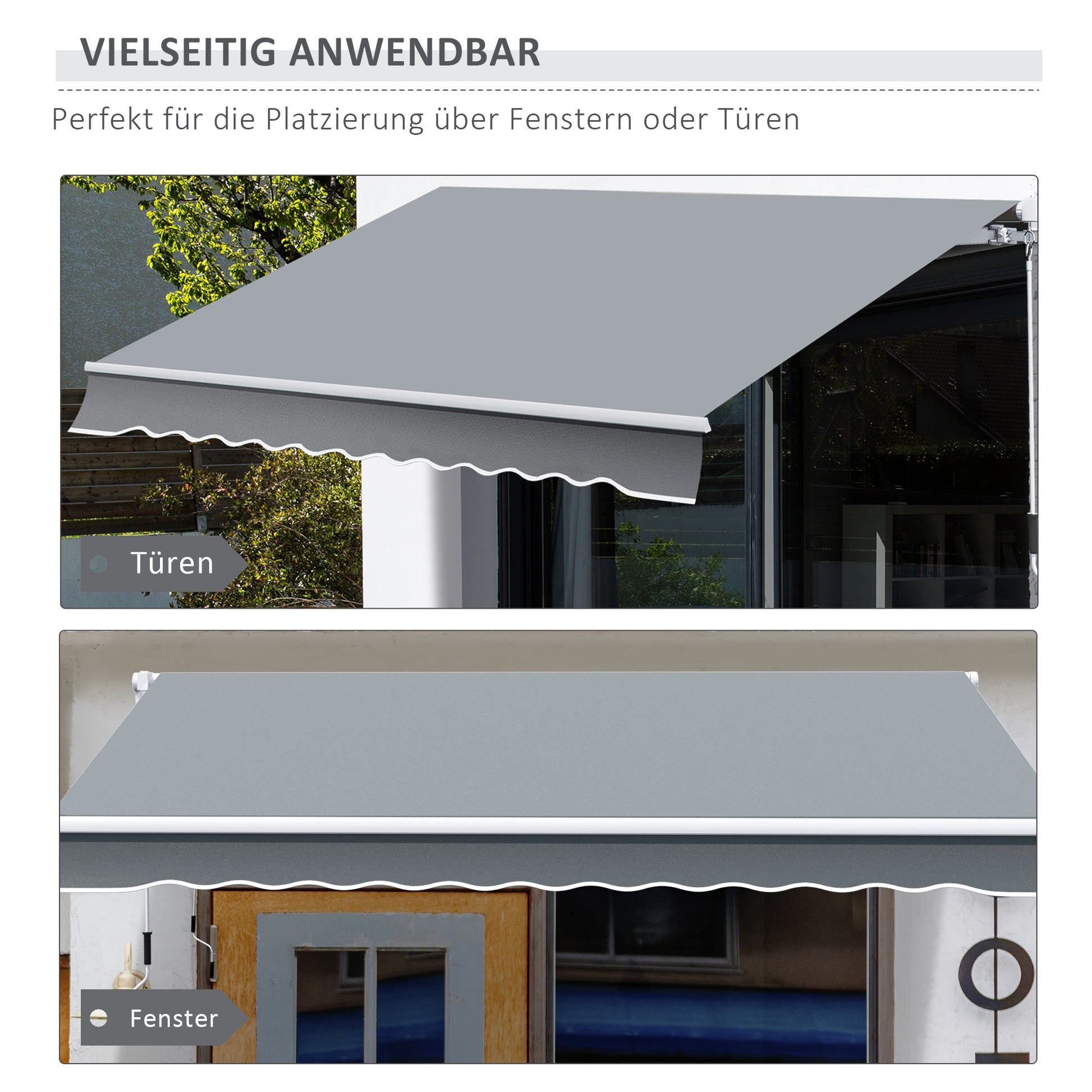 Clamp Awning with Hand Crank Height Adjustable Arm Awning Awning Sun Protection UV Resistant Balcony Awning incl. Wall Bracket Sun Awning 395cm wide for Patio Balcony White + Grey