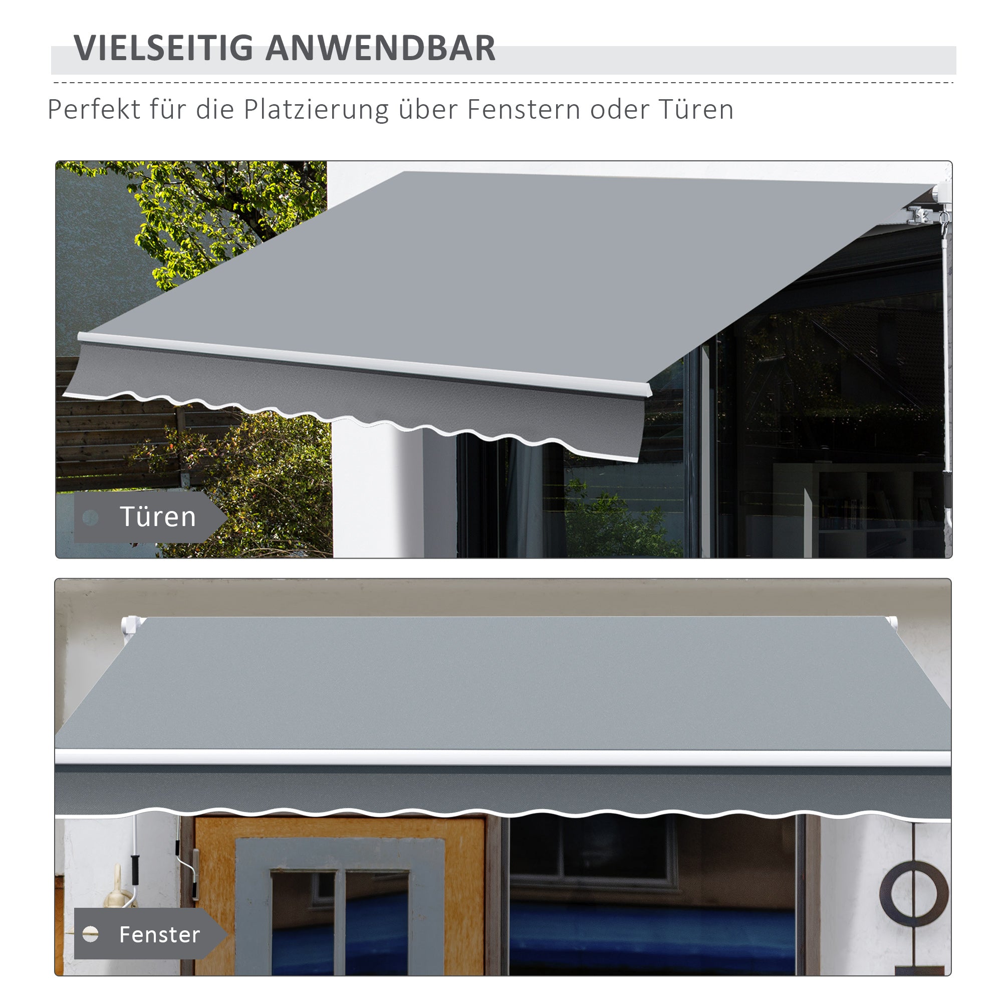 Clamp Awning with Hand Crank Height Adjustable Arm Awning Awning Sun Protection UV Resistant Balcony Awning incl. Wall Bracket Sun Awning 395cm wide for Patio Balcony White + Grey