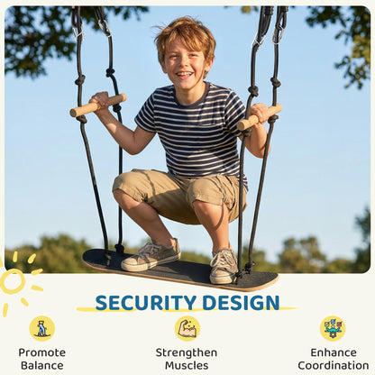Skateboard-Style Kids Swing — Adjustable Height, Non-Slip Deck, Weatherproof Rope & Handles, Holds up to 220 lb (100 kg), Ages 3+