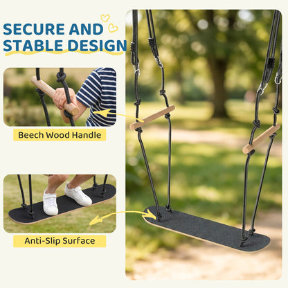 Skateboard-Style Kids Swing — Adjustable Height, Non-Slip Deck, Weatherproof Rope & Handles, Holds up to 220 lb (100 kg), Ages 3+