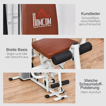 Strength Training Station Fitness Station with Lat Pull Down Extension Butterfly Bar 45kg Weights Cable Fitness Equipment Up to 120kg Capacity Multifunctional Strength Training Multistation Training Station for Home White