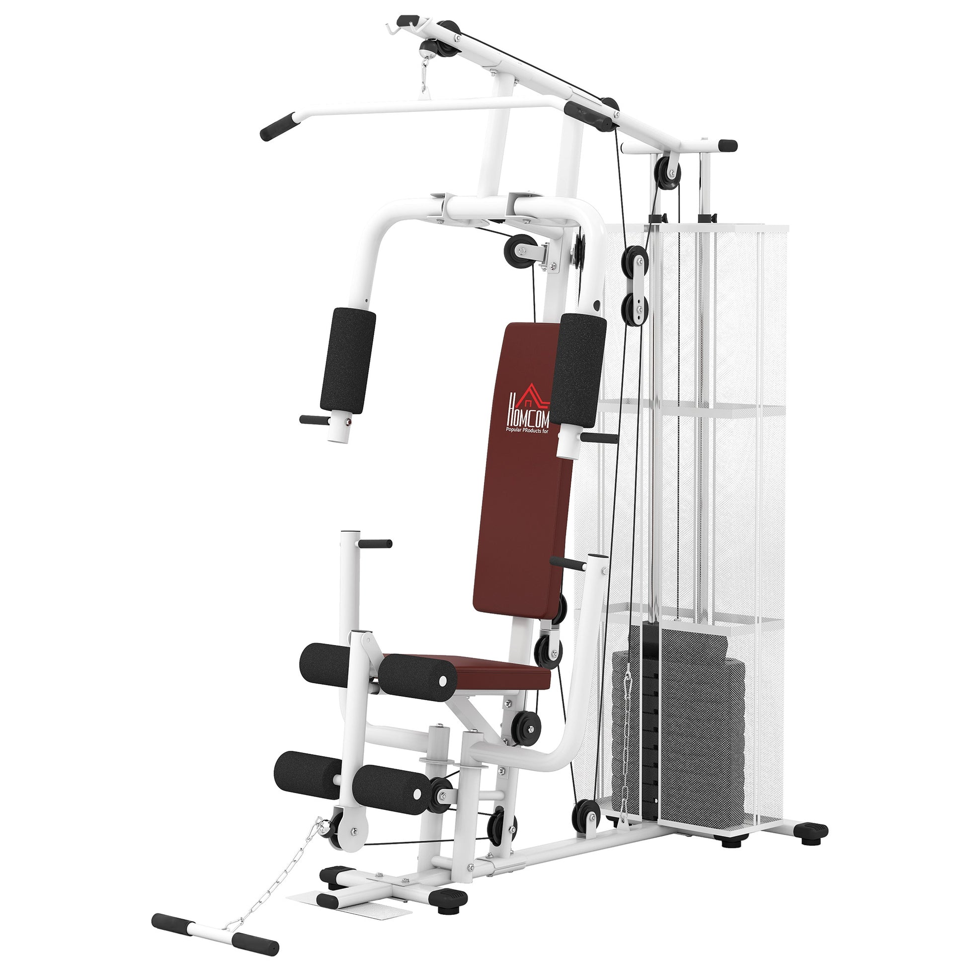 Strength Training Station Fitness Station with Lat Pull Down Extension Butterfly Bar 45kg Weights Cable Fitness Equipment Up to 120kg Capacity Multifunctional Strength Training Multistation Training Station for Home White
