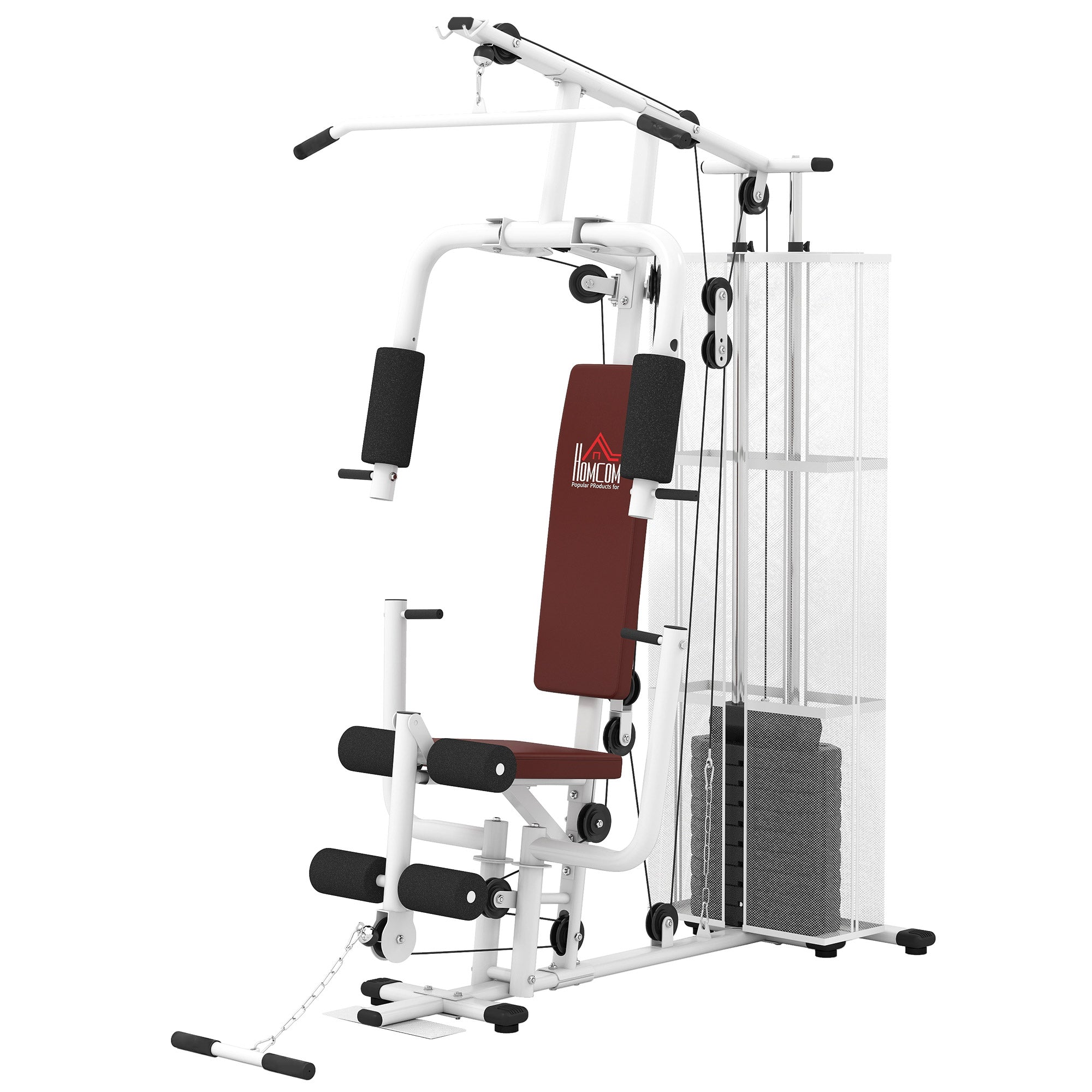 Strength Training Station Fitness Station with Lat Pull Down Extension Butterfly Bar 45kg Weights Cable Fitness Equipment Up to 120kg Capacity Multifunctional Strength Training Multistation Training Station for Home White