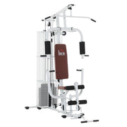 Strength Training Station Fitness Station with Lat Pull Down Extension Butterfly Bar 45kg Weights Cable Fitness Equipment Up to 120kg Capacity Multifunctional Strength Training Multistation Training Station for Home White