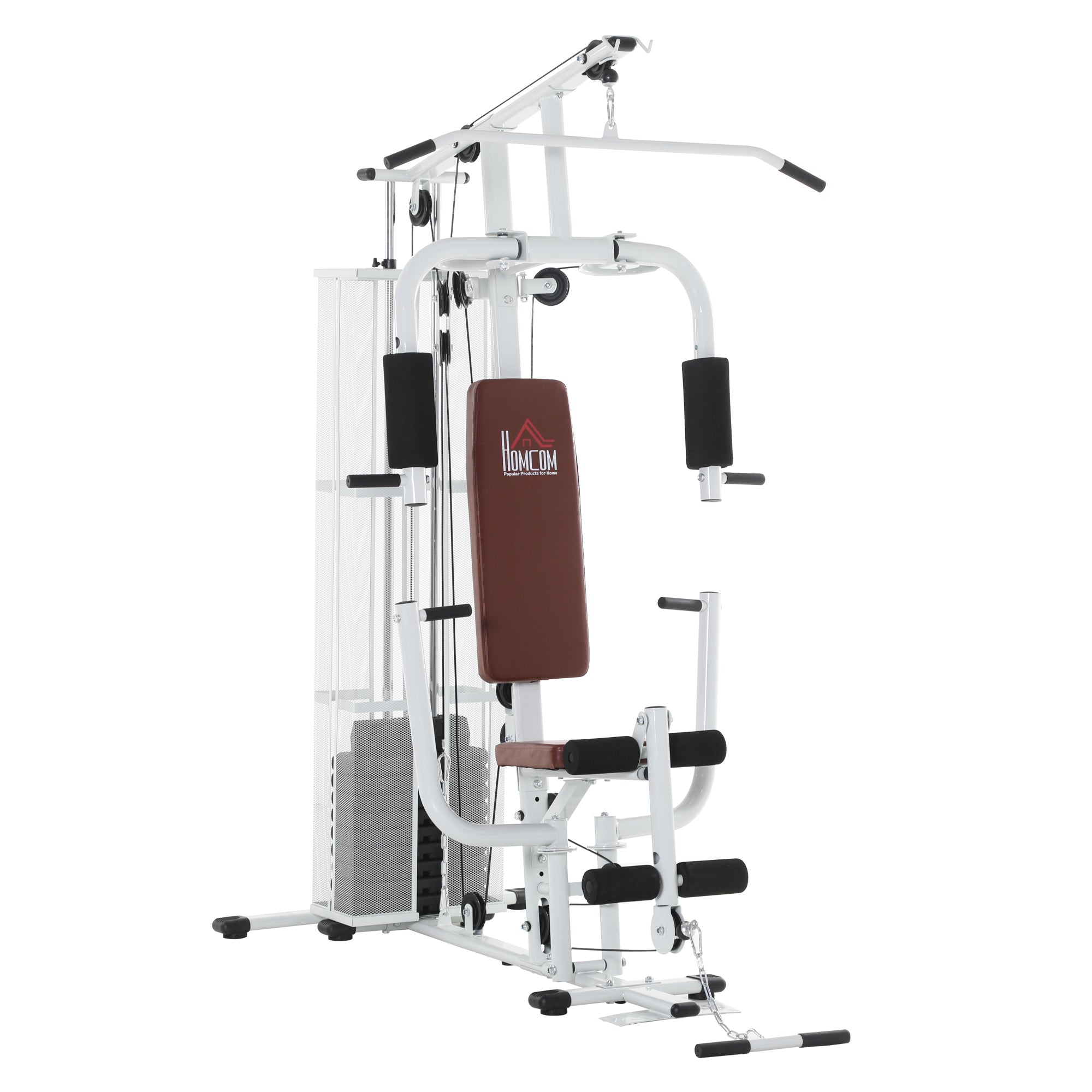 Strength Training Station Fitness Station with Lat Pull Down Extension Butterfly Bar 45kg Weights Cable Fitness Equipment Up to 120kg Capacity Multifunctional Strength Training Multistation Training Station for Home White