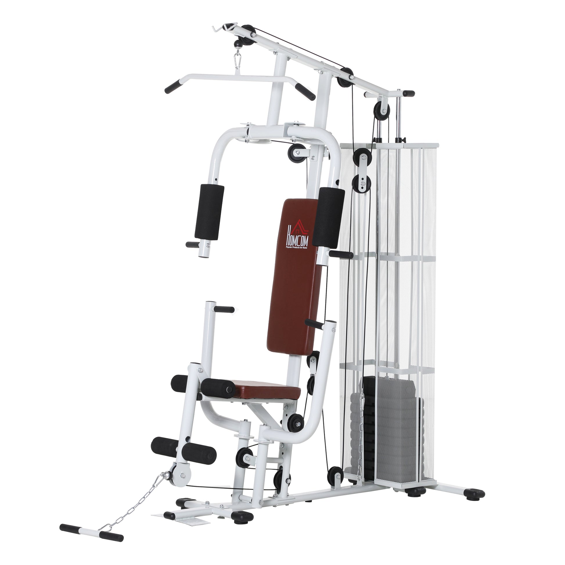 Strength Training Station Fitness Station with Lat Pull Down Extension Butterfly Bar 45kg Weights Cable Fitness Equipment Up to 120kg Capacity Multifunctional Strength Training Multistation Training Station for Home White