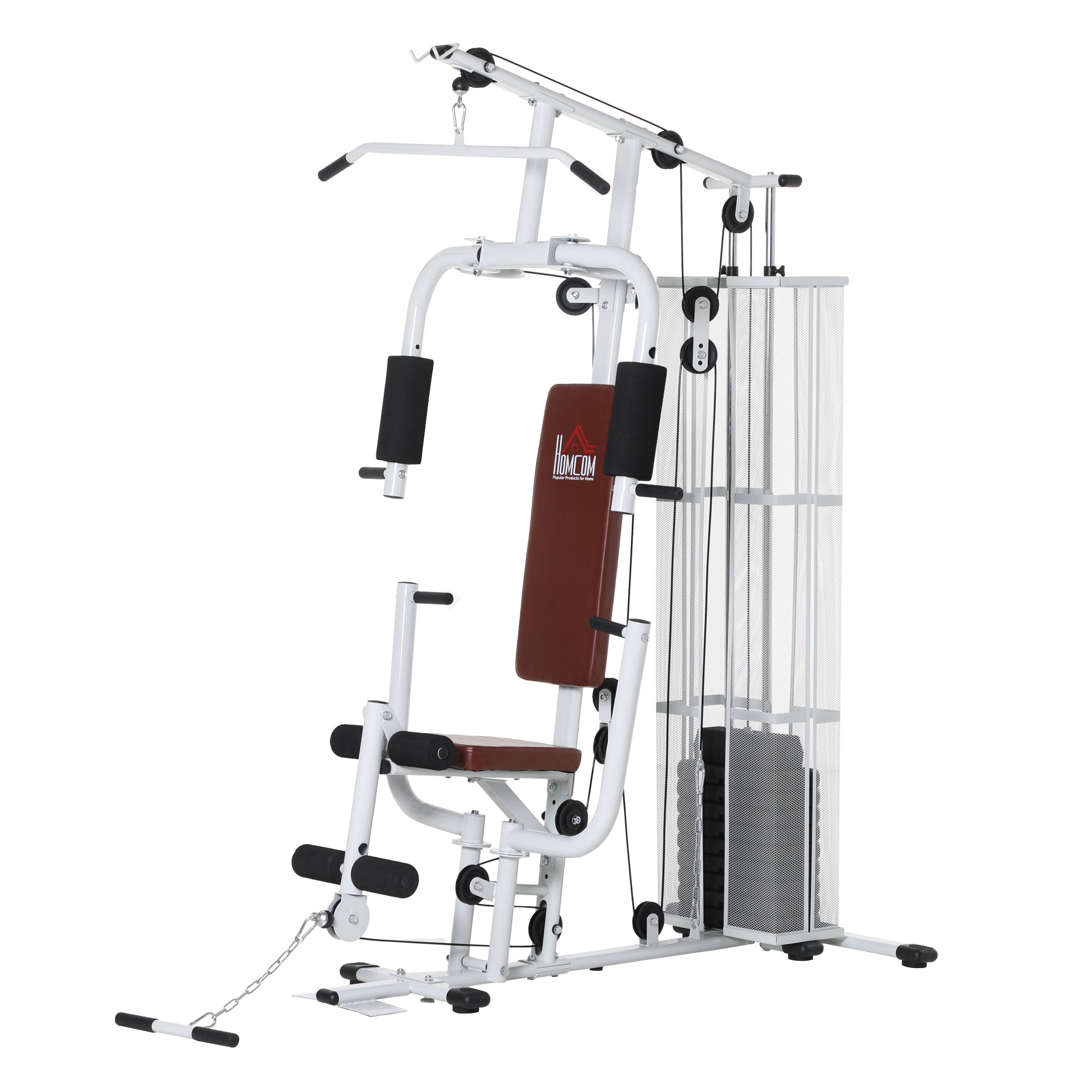 Strength Training Station Fitness Station with Lat Pull Down Extension Butterfly Bar 45kg Weights Cable Fitness Equipment Up to 120kg Capacity Multifunctional Strength Training Multistation Training Station for Home White