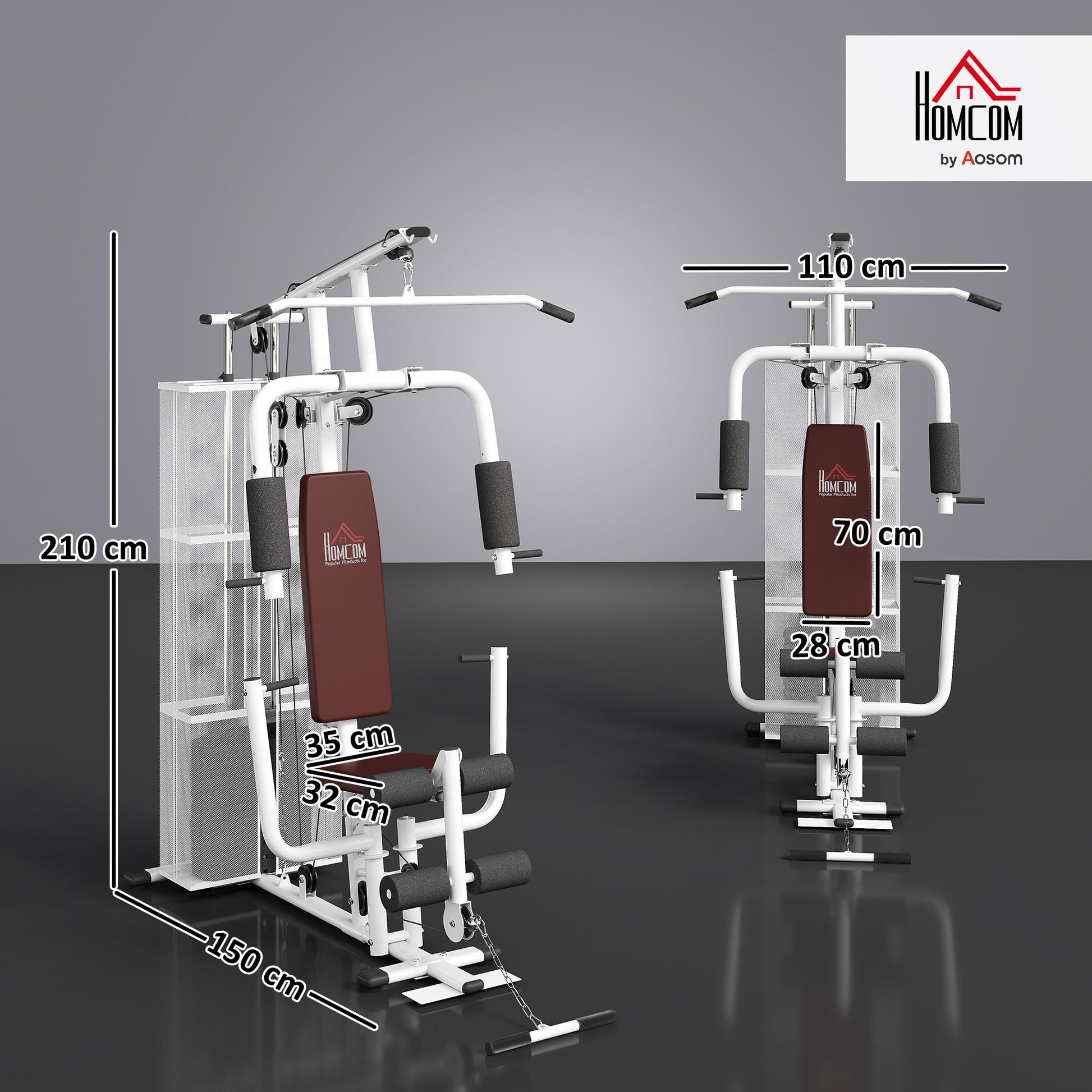 Strength Training Station Fitness Station with Lat Pull Down Extension Butterfly Bar 45kg Weights Cable Fitness Equipment Up to 120kg Capacity Multifunctional Strength Training Multistation Training Station for Home White