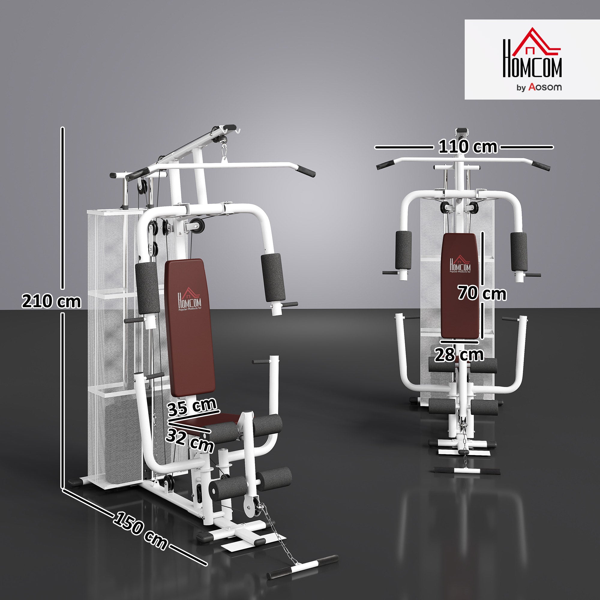 Strength Training Station Fitness Station with Lat Pull Down Extension Butterfly Bar 45kg Weights Cable Fitness Equipment Up to 120kg Capacity Multifunctional Strength Training Multistation Training Station for Home White