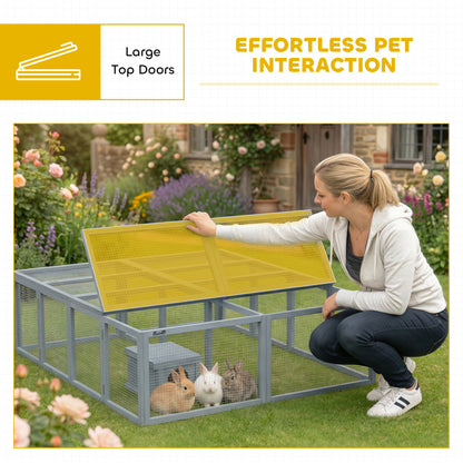 Outdoor Rabbit Run with Shelter, 180.4 x 150 x 48 cm (71" x 59" x 19") — Gray