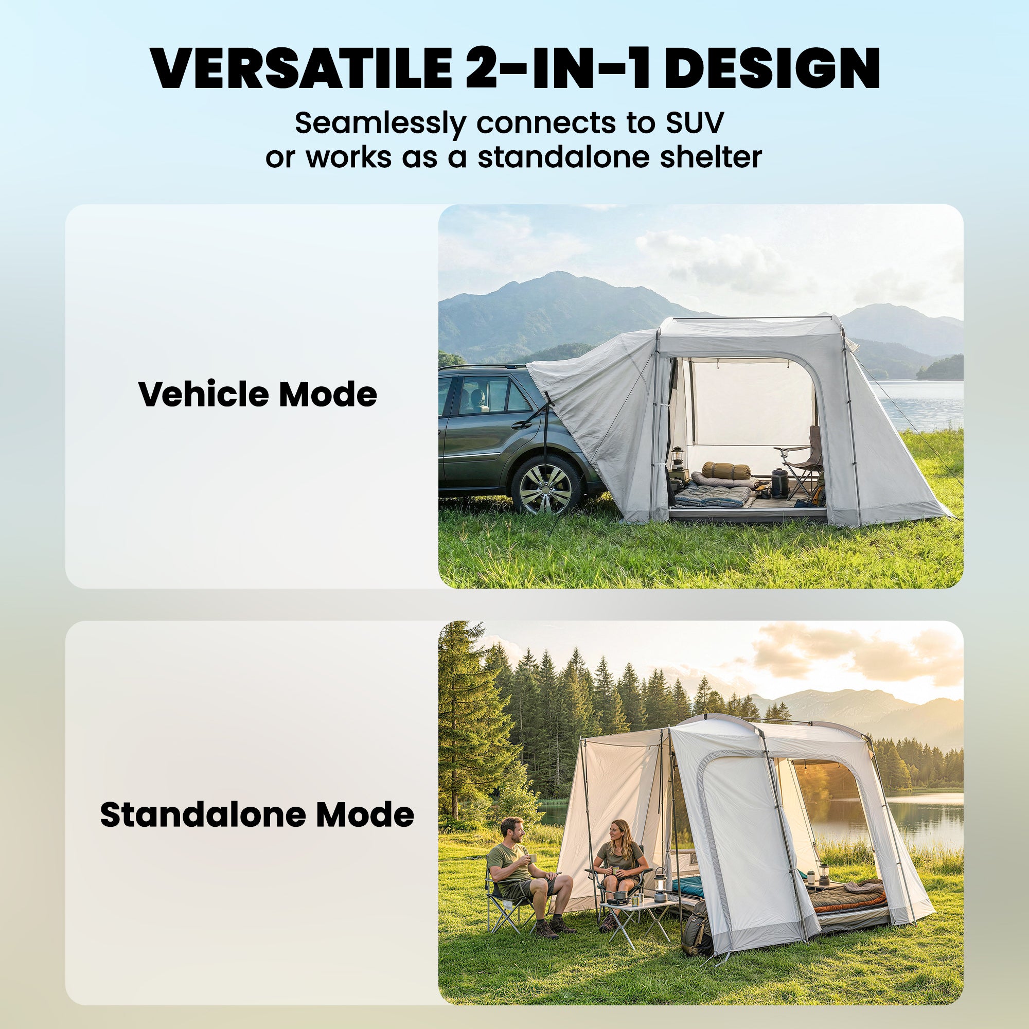 SUV Tailgate Tent for 2–4 People — 2-in-1 Waterproof Tunnel Tent with 4 Doors, Large Window, Porch, Groundsheet & Carry Bag (320 × 280 × 205 cm)