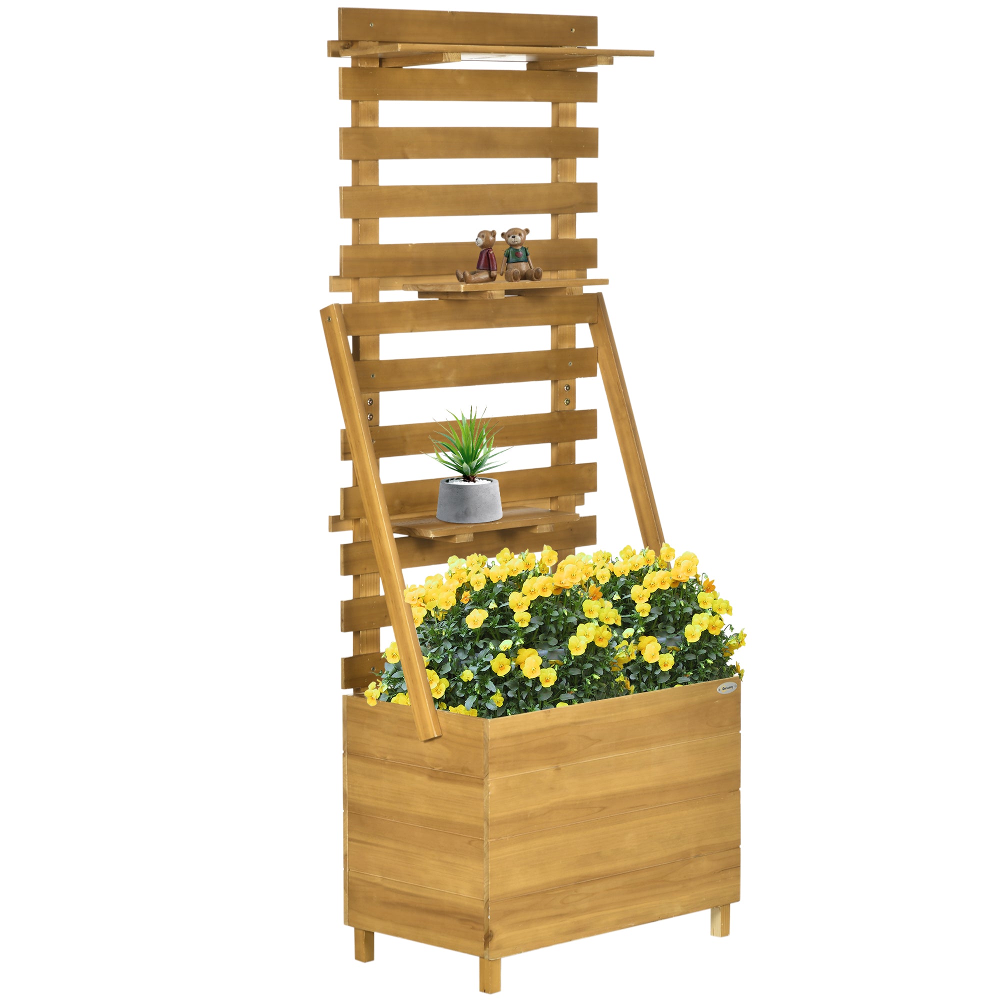 Raised Garden Bed with Trellis, Plant Box with 3 Shelves, Flower Box with Trellis, for Climbing Plants, Garden, Patio, Made of Wood, Brown, 63 x 39 x 160 cm