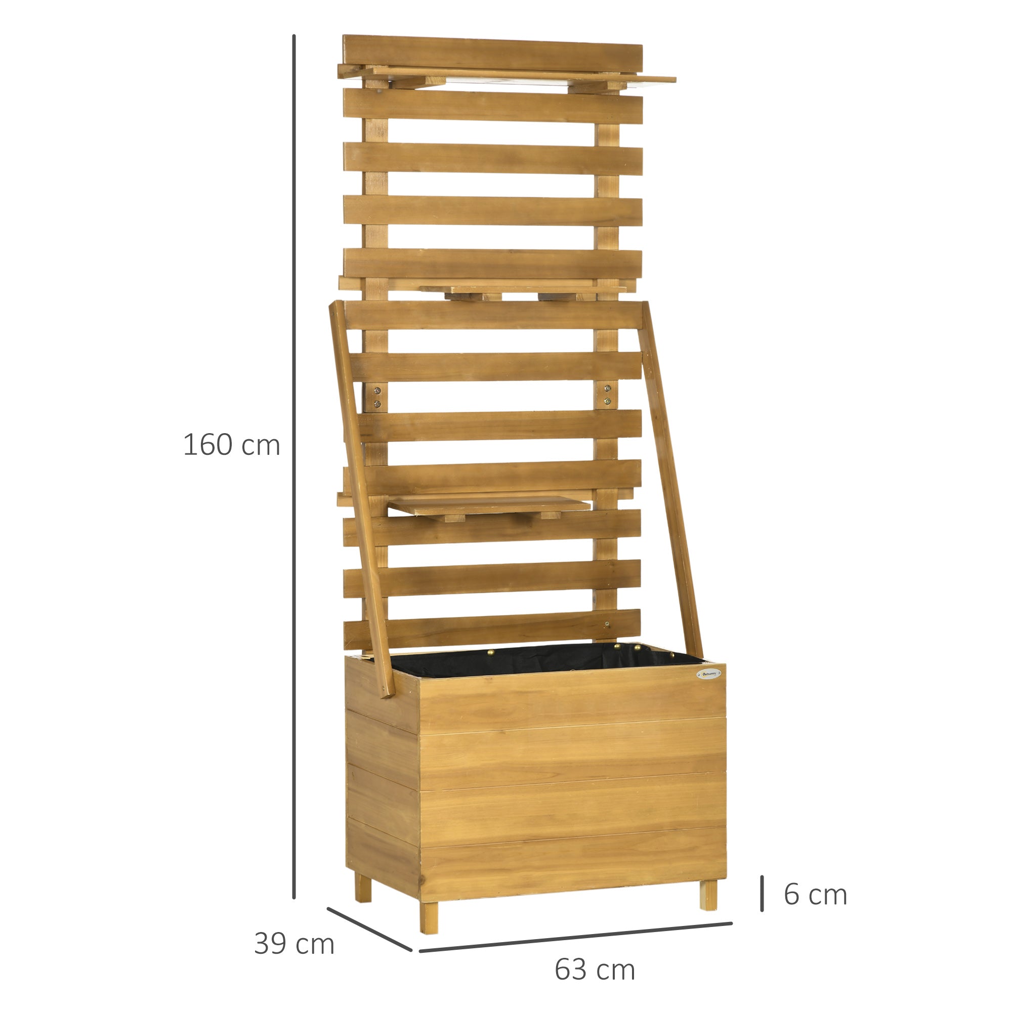 Raised Garden Bed with Trellis, Plant Box with 3 Shelves, Flower Box with Trellis, for Climbing Plants, Garden, Patio, Made of Wood, Brown, 63 x 39 x 160 cm