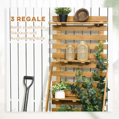 Raised Garden Bed with Trellis, Plant Box with 3 Shelves, Flower Box with Trellis, for Climbing Plants, Garden, Patio, Made of Wood, Brown, 63 x 39 x 160 cm