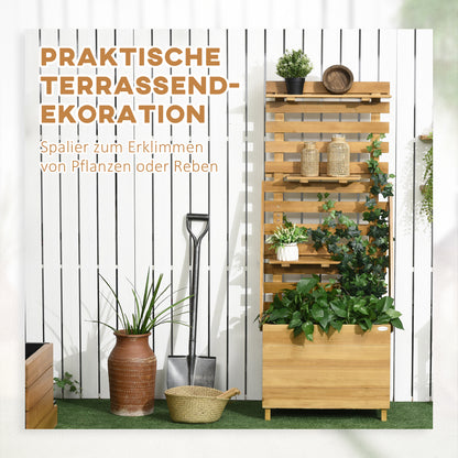 Raised Garden Bed with Trellis, Plant Box with 3 Shelves, Flower Box with Trellis, for Climbing Plants, Garden, Patio, Made of Wood, Brown, 63 x 39 x 160 cm