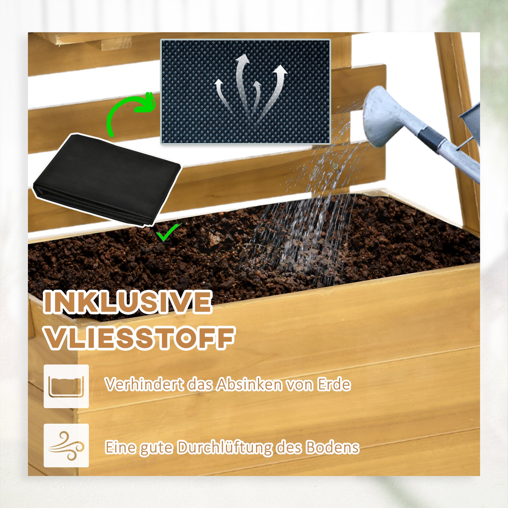 Raised Garden Bed with Trellis, Plant Box with 3 Shelves, Flower Box with Trellis, for Climbing Plants, Garden, Patio, Made of Wood, Brown, 63 x 39 x 160 cm