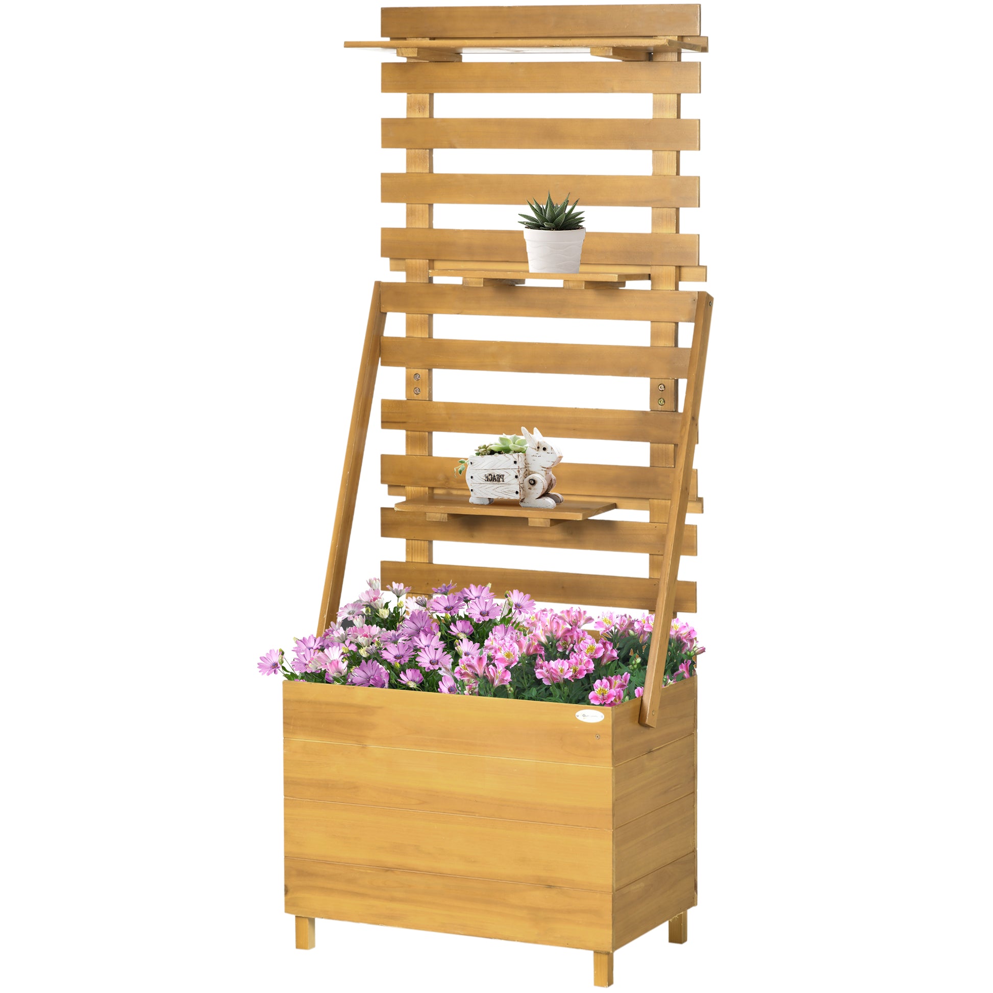 Raised Garden Bed with Trellis, Plant Box with 3 Shelves, Flower Box with Trellis, for Climbing Plants, Garden, Patio, Made of Wood, Brown, 63 x 39 x 160 cm