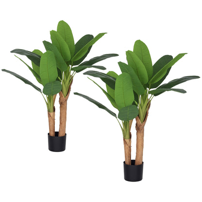 Artificial Banana Tree 2 Piece Large 120 cm Faux Plant, Artificial Banana Tree Plants with Pot, Artificial Moss, Artificial Grass for Living Room Bedroom
