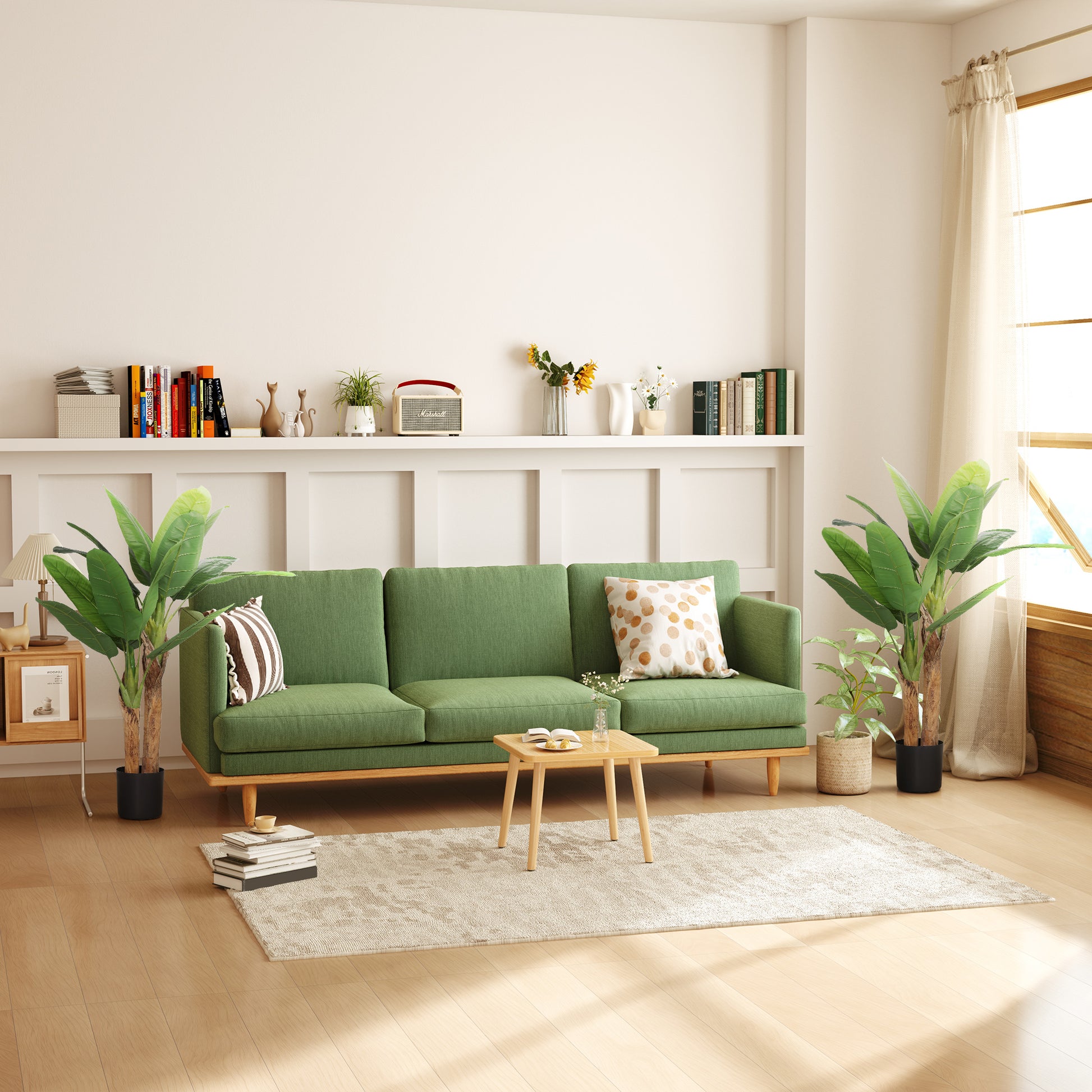 Artificial Banana Tree 2 Piece Large 120 cm Faux Plant, Artificial Banana Tree Plants with Pot, Artificial Moss, Artificial Grass for Living Room Bedroom