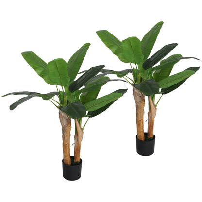 Artificial Banana Tree 2 Piece Large 120 cm Faux Plant, Artificial Banana Tree Plants with Pot, Artificial Moss, Artificial Grass for Living Room Bedroom