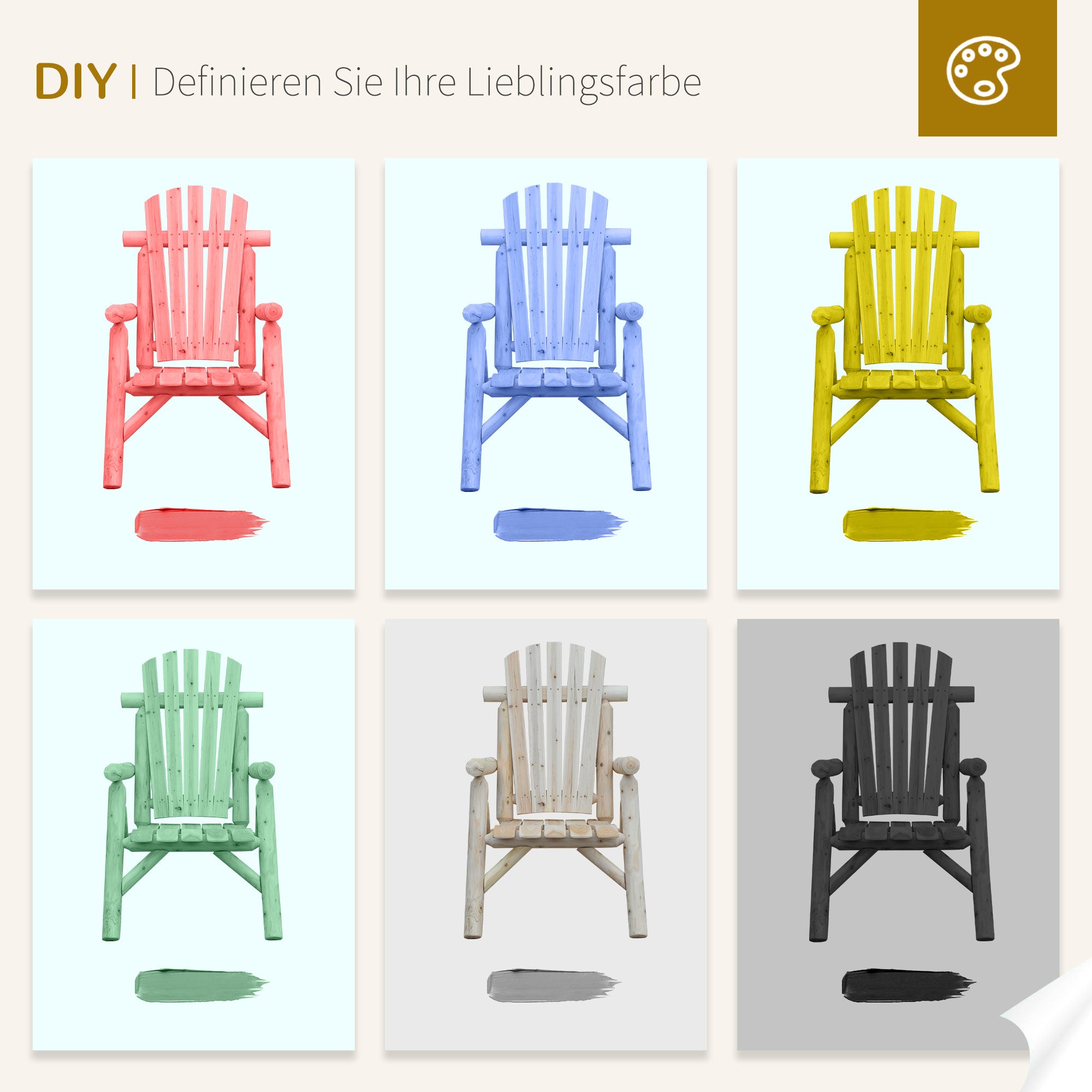 Weatherproof Adirondack Chair Wooden Outdoor Garden Chair with High Backrest and Armrests Balcony Chair Garden Seat for Garden, Terrace, Balcony 83cm x 68cm x 101cm Natural
