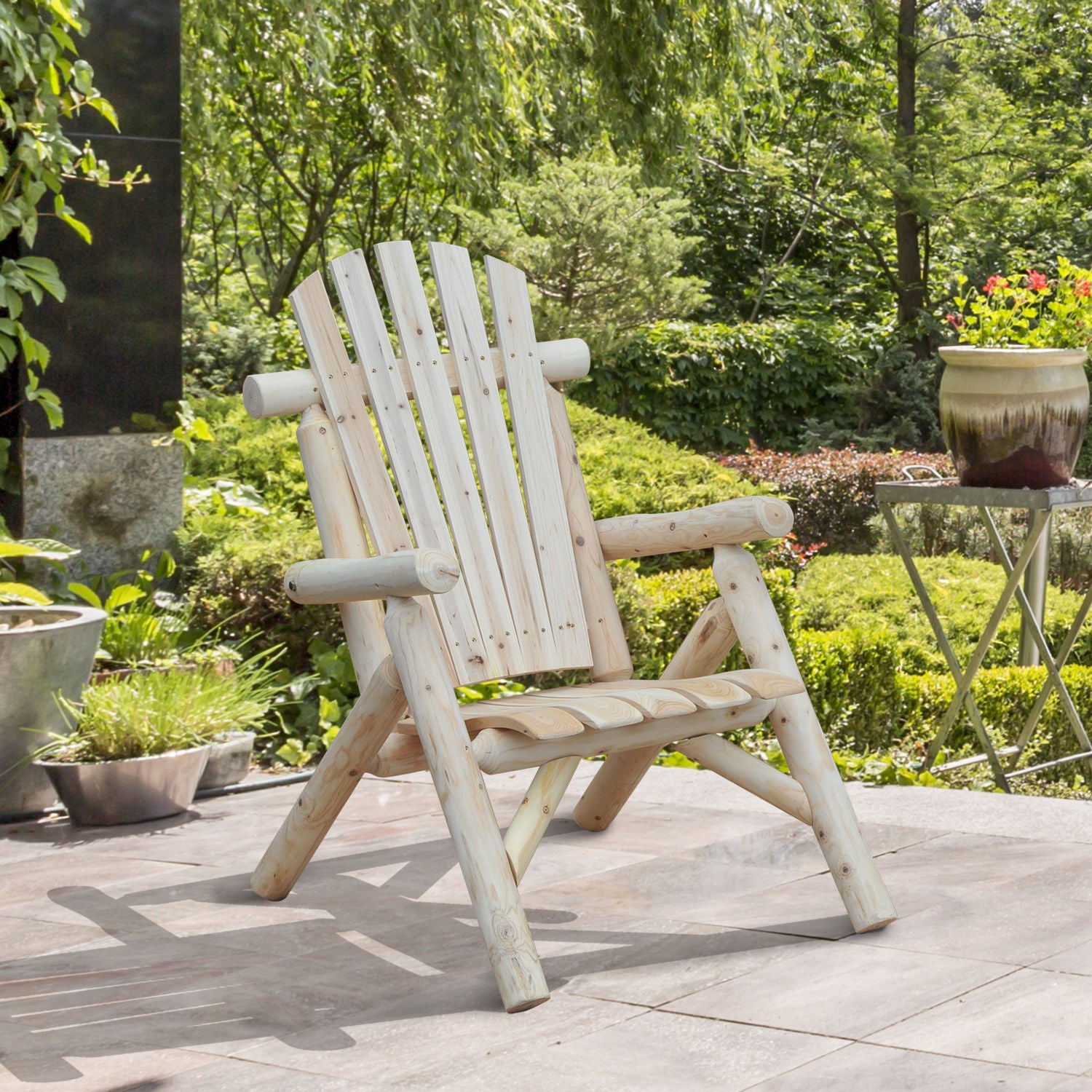 Weatherproof Adirondack Chair Wooden Outdoor Garden Chair with High Backrest and Armrests Balcony Chair Garden Seat for Garden, Terrace, Balcony 83cm x 68cm x 101cm Natural