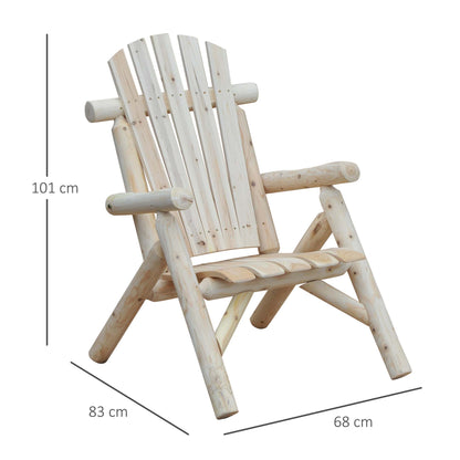 Weatherproof Adirondack Chair Wooden Outdoor Garden Chair with High Backrest and Armrests Balcony Chair Garden Seat for Garden, Terrace, Balcony 83cm x 68cm x 101cm Natural