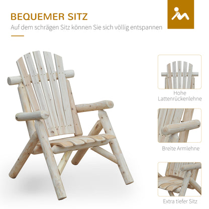 Weatherproof Adirondack Chair Wooden Outdoor Garden Chair with High Backrest and Armrests Balcony Chair Garden Seat for Garden, Terrace, Balcony 83cm x 68cm x 101cm Natural