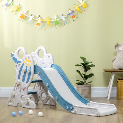 Children's Slide for 18-36 Months Kids 157 cm with 3 Non-Slip Steps Load 30 kg for Indoor Blue and Gray