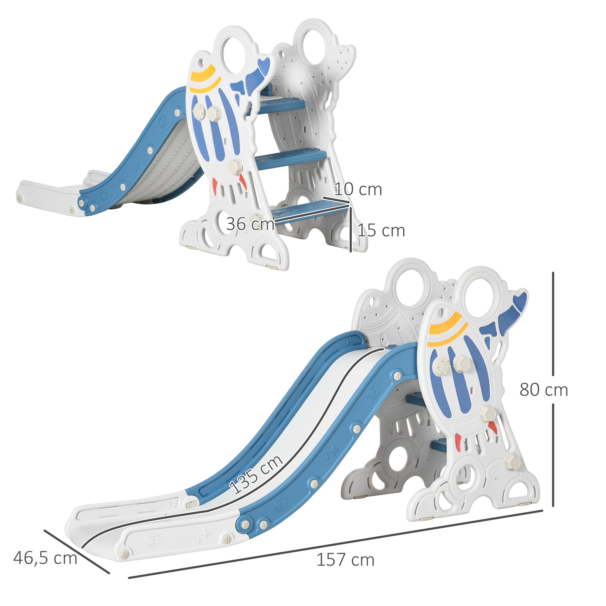 Children's Slide for 18-36 Months Kids 157 cm with 3 Non-Slip Steps Load 30 kg for Indoor Blue and Gray
