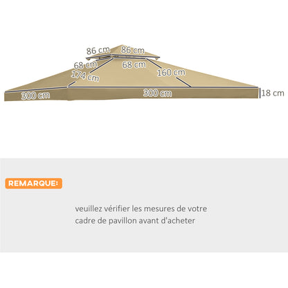 Replacement Roof for Garden Gazebo Canopy Replacement Tent 3 x 3m Beige