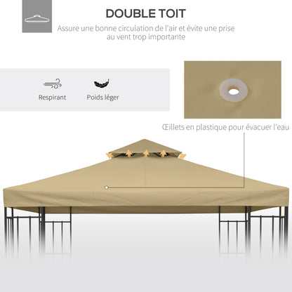 Replacement Roof for Garden Gazebo Canopy Replacement Tent 3 x 3m Beige