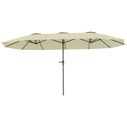 Double Umbrella 4x2.2 m Outdoor Terrace Umbrella with Manual Crank Waterproof and UV30+ Protection Large Sunshade for Terrace Beach Pool Cream