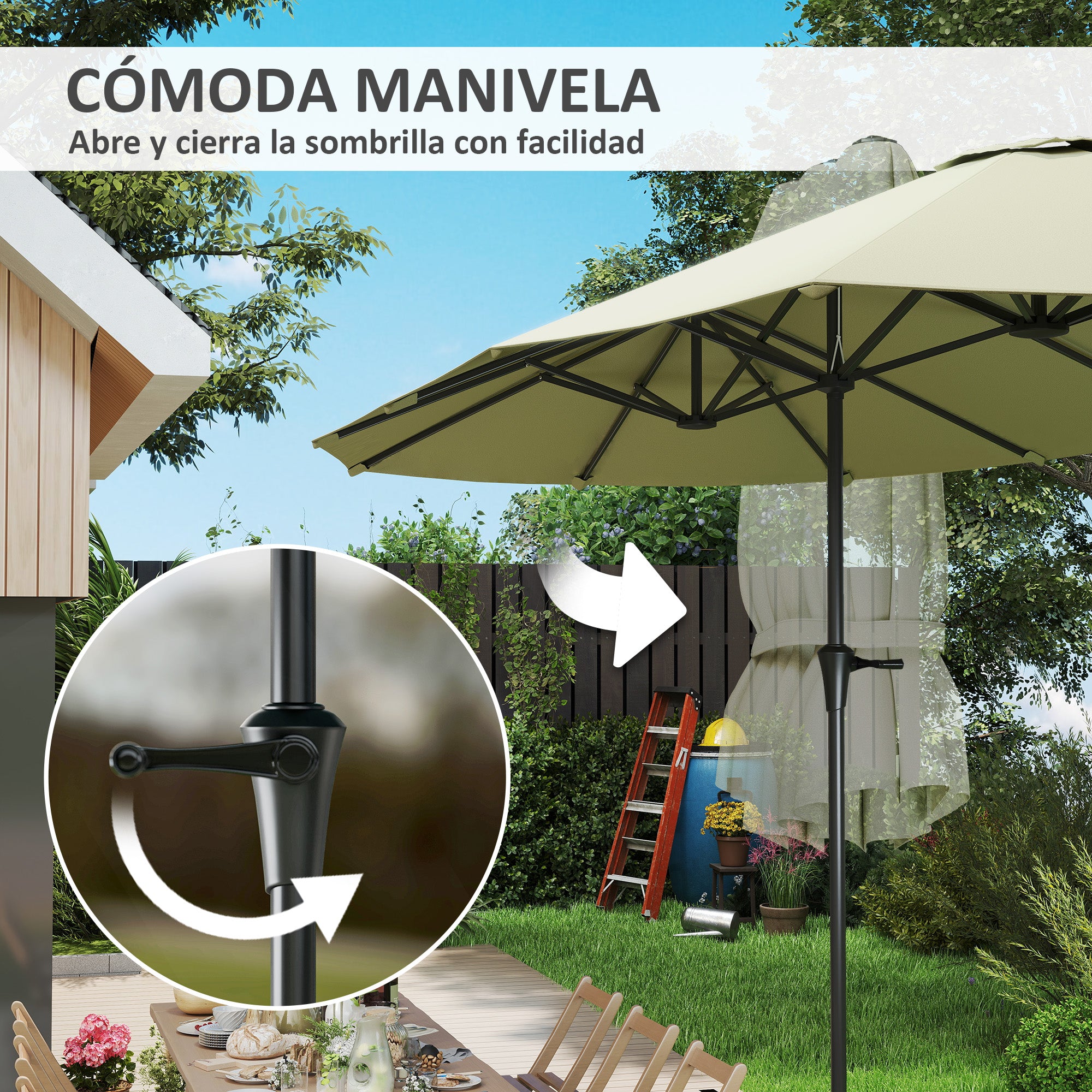 Double Umbrella 4x2.2 m Outdoor Terrace Umbrella with Manual Crank Waterproof and UV30+ Protection Large Sunshade for Terrace Beach Pool Cream