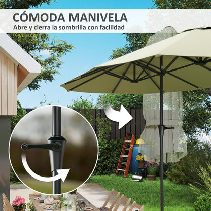 Double Umbrella 4x2.2 m Outdoor Terrace Umbrella with Manual Crank Waterproof and UV30+ Protection Large Sunshade for Terrace Beach Pool Cream
