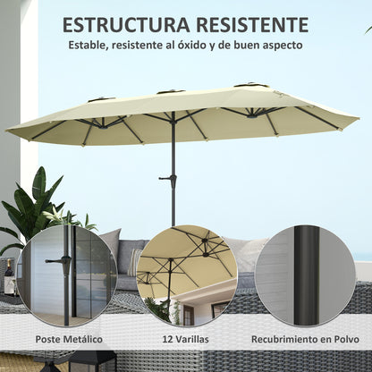 Double Umbrella 4x2.2 m Outdoor Terrace Umbrella with Manual Crank Waterproof and UV30+ Protection Large Sunshade for Terrace Beach Pool Cream