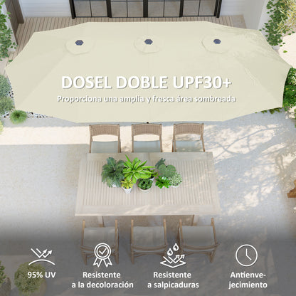 Double Umbrella 4x2.2 m Outdoor Terrace Umbrella with Manual Crank Waterproof and UV30+ Protection Large Sunshade for Terrace Beach Pool Cream