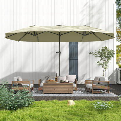 Double Umbrella 4x2.2 m Outdoor Terrace Umbrella with Manual Crank Waterproof and UV30+ Protection Large Sunshade for Terrace Beach Pool Cream