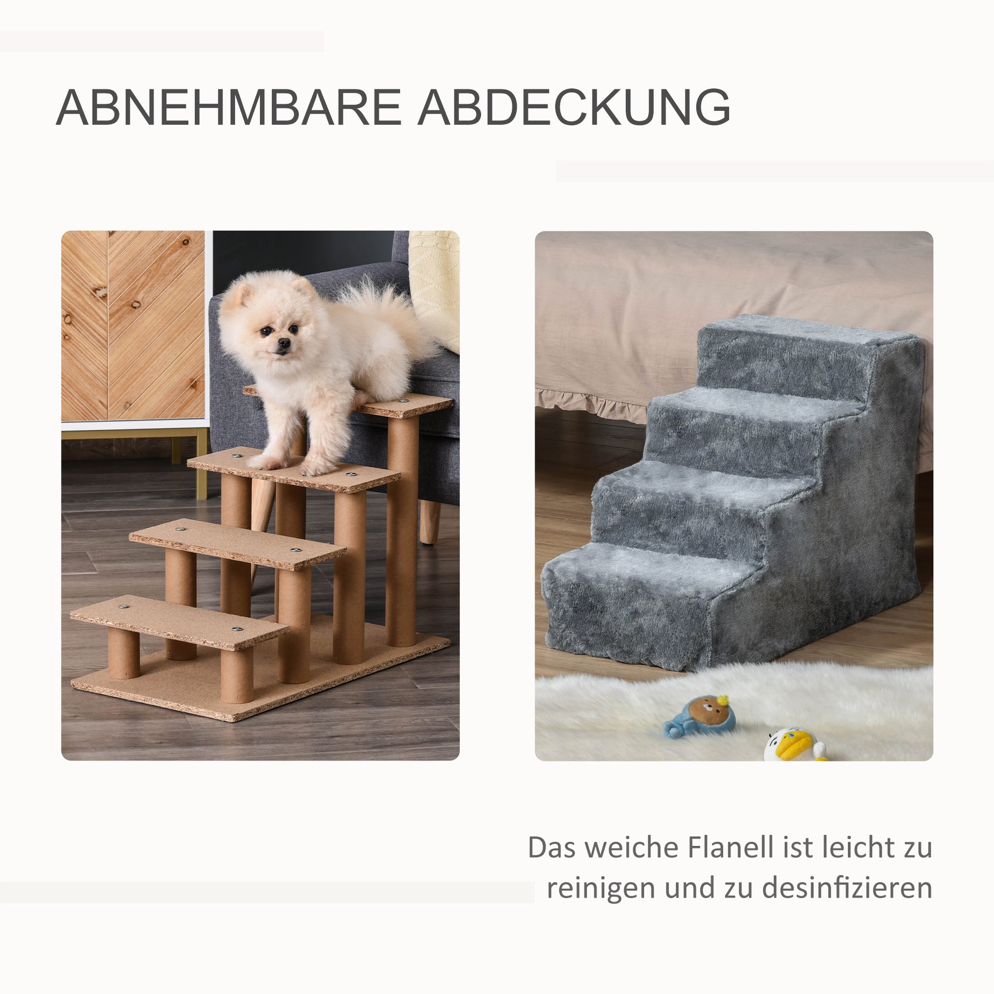 4-Step Dog Stairs, 35 cm Cat Stairs for Bed and Sofa, Pet Stairs for Dogs and Cats up to 5 kg, Plush Optic, Light Gray