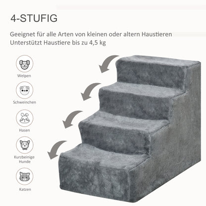 4-Step Dog Stairs, 35 cm Cat Stairs for Bed and Sofa, Pet Stairs for Dogs and Cats up to 5 kg, Plush Optic, Light Gray