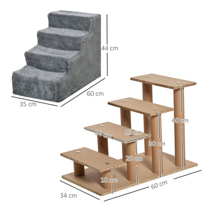 4-Step Dog Stairs, 35 cm Cat Stairs for Bed and Sofa, Pet Stairs for Dogs and Cats up to 5 kg, Plush Optic, Light Gray