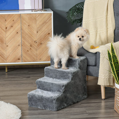 4-Step Dog Stairs, 35 cm Cat Stairs for Bed and Sofa, Pet Stairs for Dogs and Cats up to 5 kg, Plush Optic, Light Gray