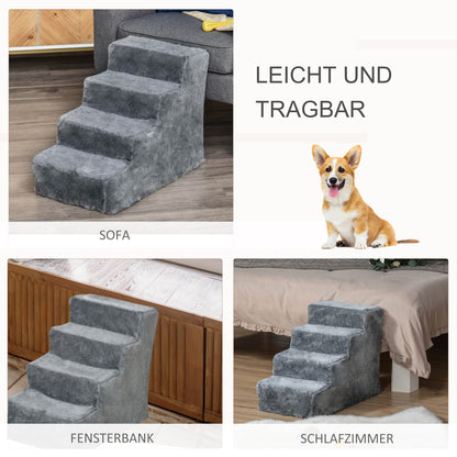 4-Step Dog Stairs, 35 cm Cat Stairs for Bed and Sofa, Pet Stairs for Dogs and Cats up to 5 kg, Plush Optic, Light Gray