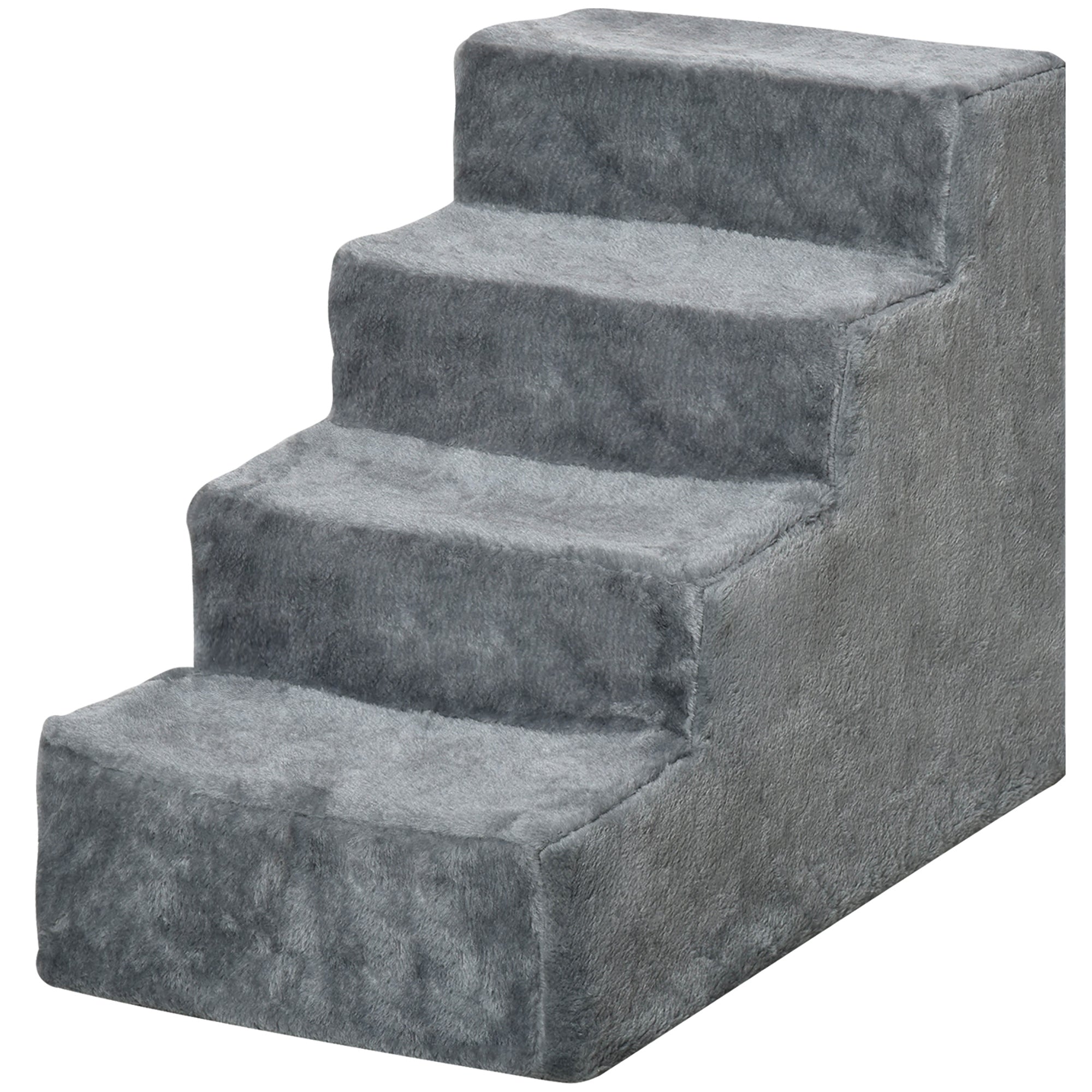 4-Step Dog Stairs, 35 cm Cat Stairs for Bed and Sofa, Pet Stairs for Dogs and Cats up to 5 kg, Plush Optic, Light Gray